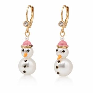 Betsey Johnson White Snowman Dangle Drop Earrings